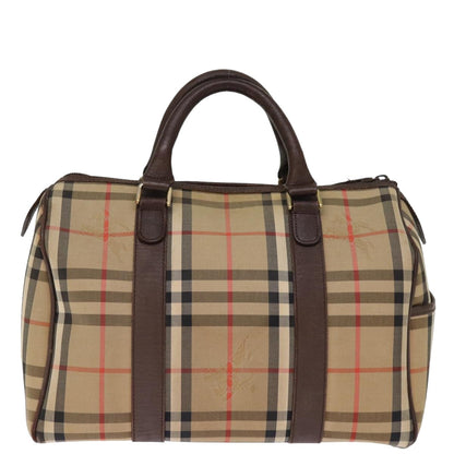 BURBERRYSs Nova Check Boston Bag Canvas Beige Auth bs14694