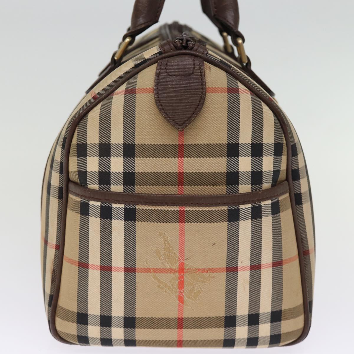 BURBERRYSs Nova Check Boston Bag Canvas Beige Auth bs14694