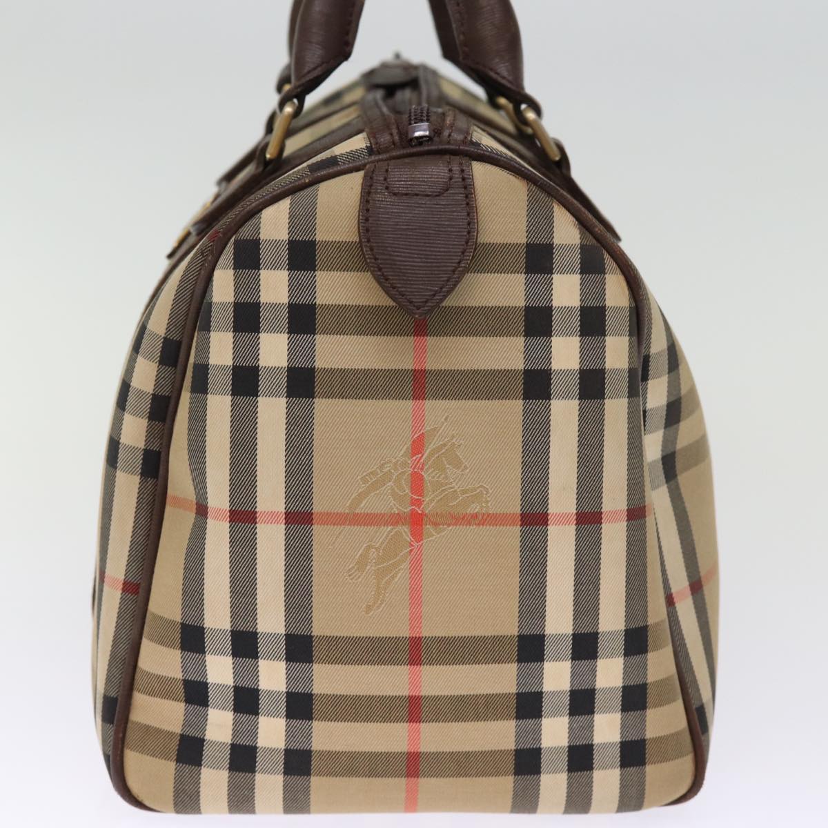 BURBERRYSs Nova Check Boston Bag Canvas Beige Auth bs14694