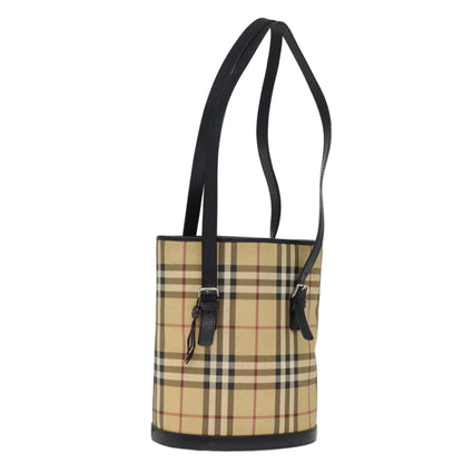Burberry Nova Check Shoulder Bag PVC Leather Beige Auth bs14740