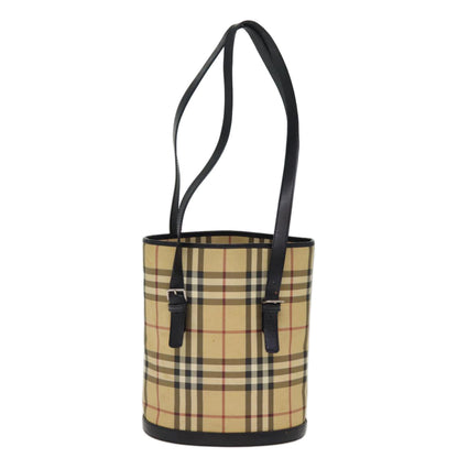 Burberry Nova Check Shoulder Bag PVC Leather Beige Auth bs14740