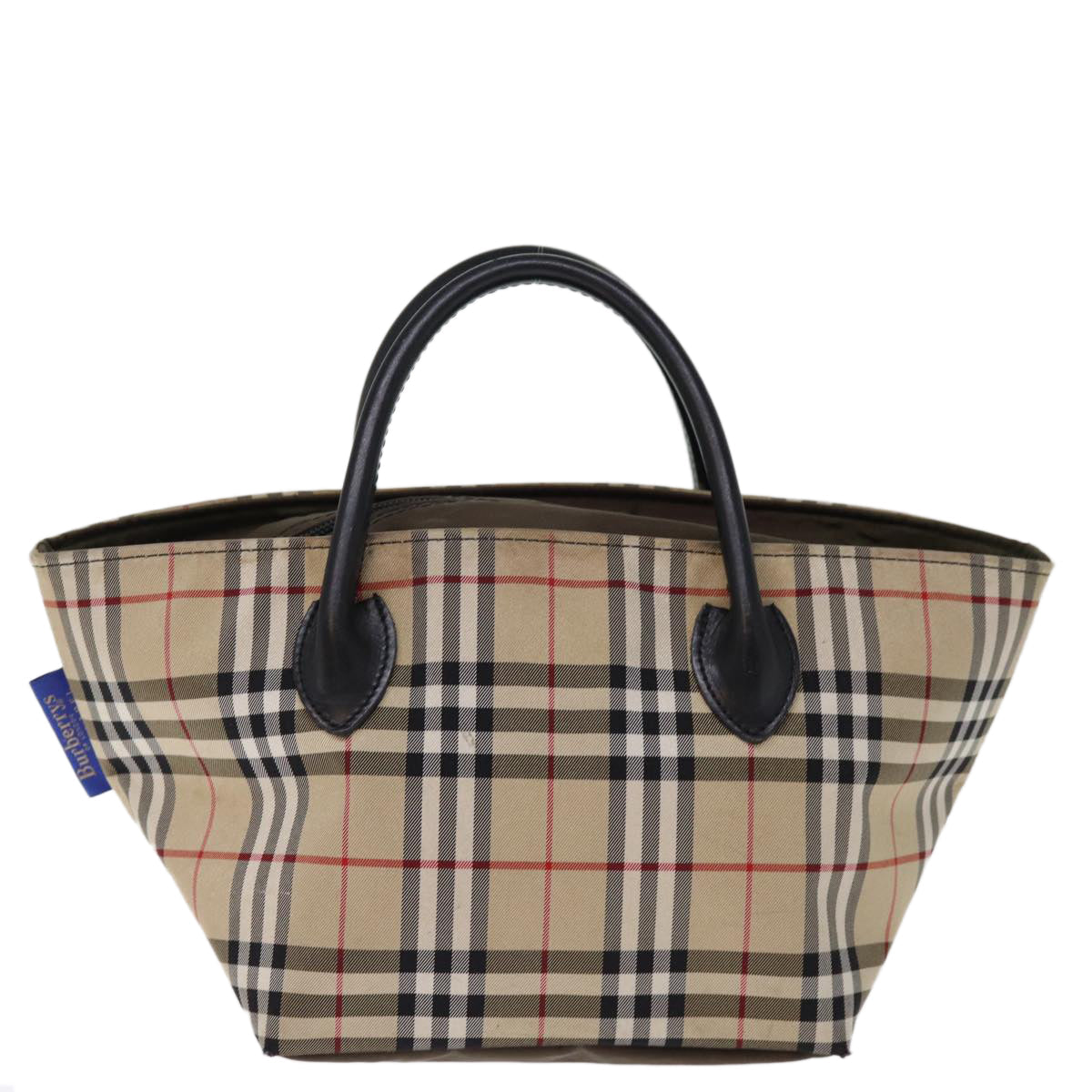 BURBERRYSs Nova Check Blue Label Hand Bag Nylon Beige Auth bs14769