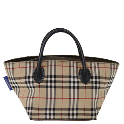 BURBERRYSs Nova Check Blue Label Hand Bag Nylon Beige Auth bs14769