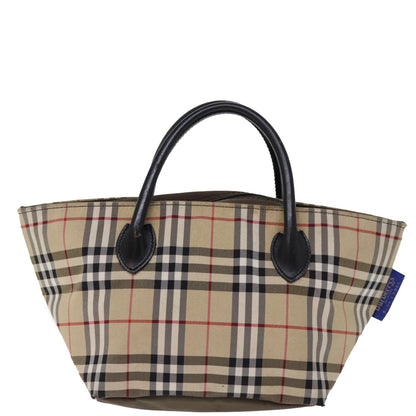 BURBERRYSs Nova Check Blue Label Hand Bag Nylon Beige Auth bs14769