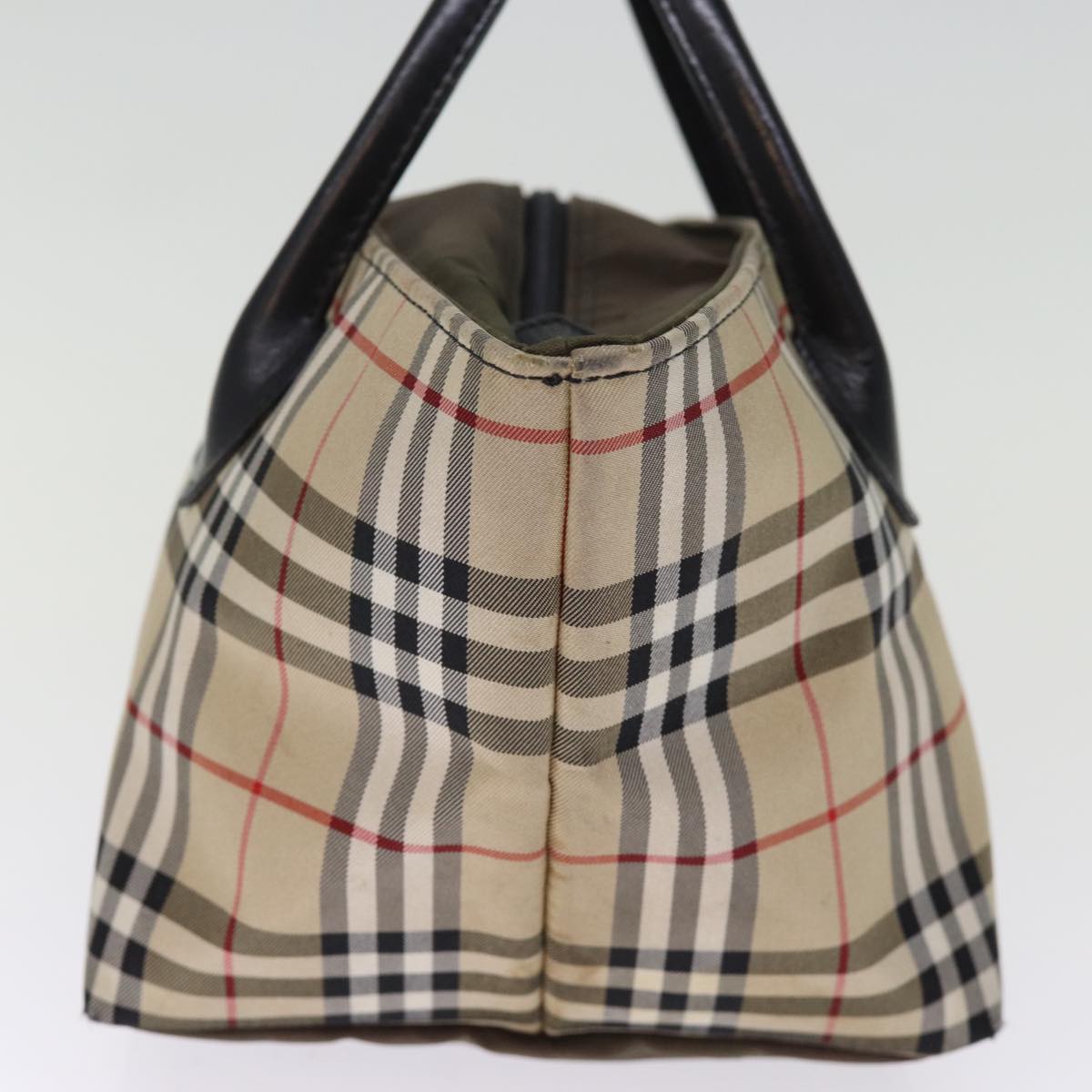 BURBERRYSs Nova Check Blue Label Hand Bag Nylon Beige Auth bs14769