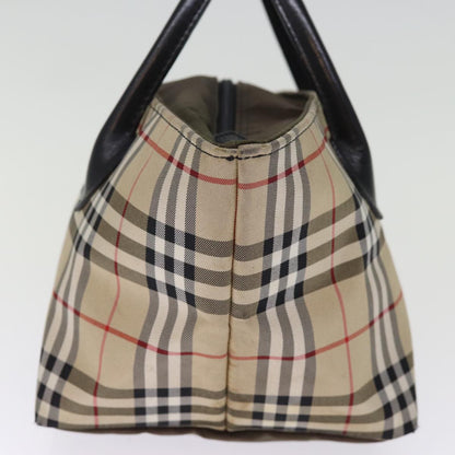 BURBERRYSs Nova Check Blue Label Hand Bag Nylon Beige Auth bs14769