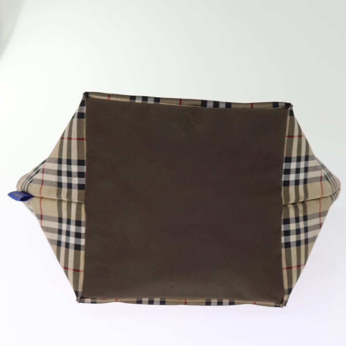 BURBERRYSs Nova Check Blue Label Hand Bag Nylon Beige Auth bs14769