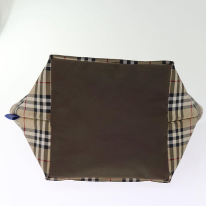BURBERRYSs Nova Check Blue Label Hand Bag Nylon Beige Auth bs14769