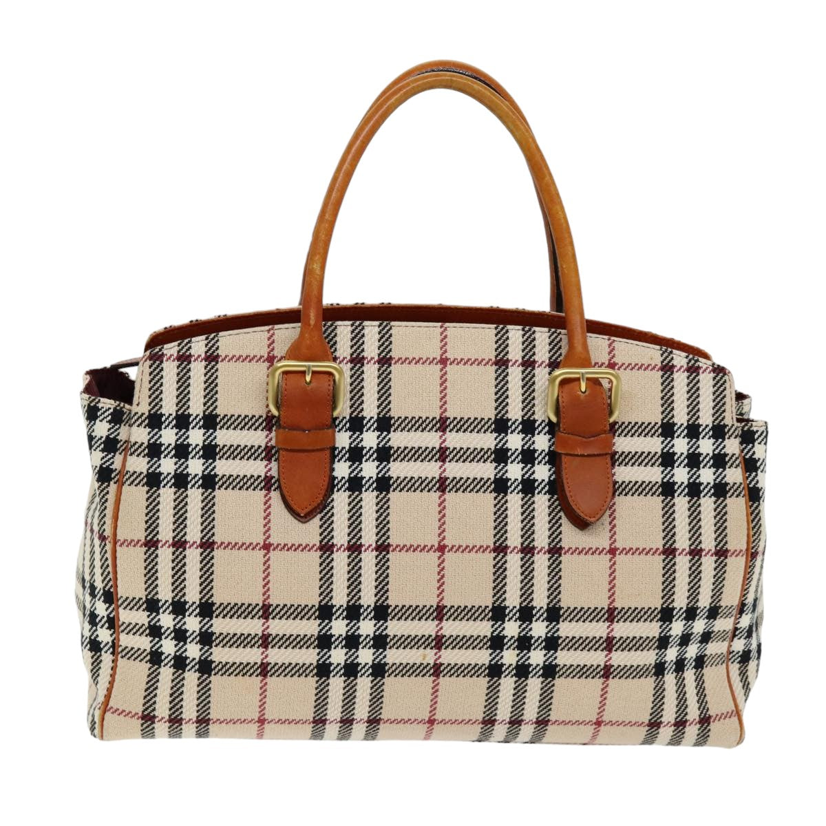 Burberry Nova Check Hand Bag Canvas Beige Auth bs14828