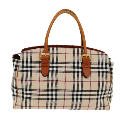 Burberry Nova Check Hand Bag Canvas Beige Auth bs14828