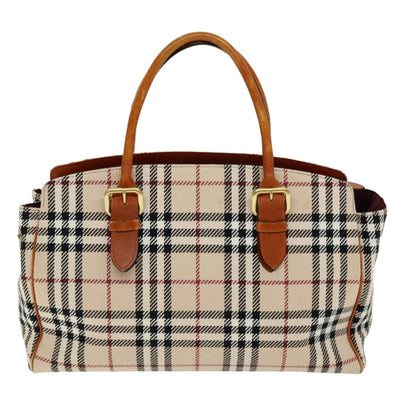 Burberry Nova Check Hand Bag Canvas Beige Auth bs14828