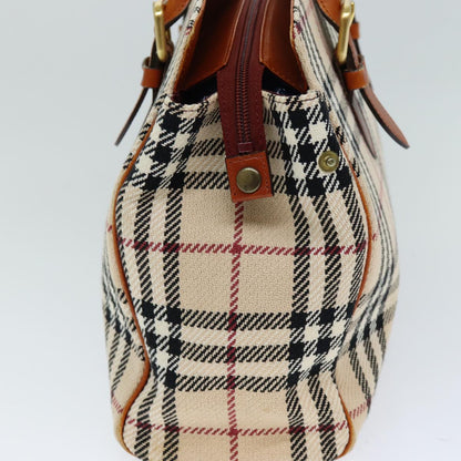 Burberry Nova Check Hand Bag Canvas Beige Auth bs14828