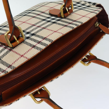 Burberry Nova Check Hand Bag Canvas Beige Auth bs14828