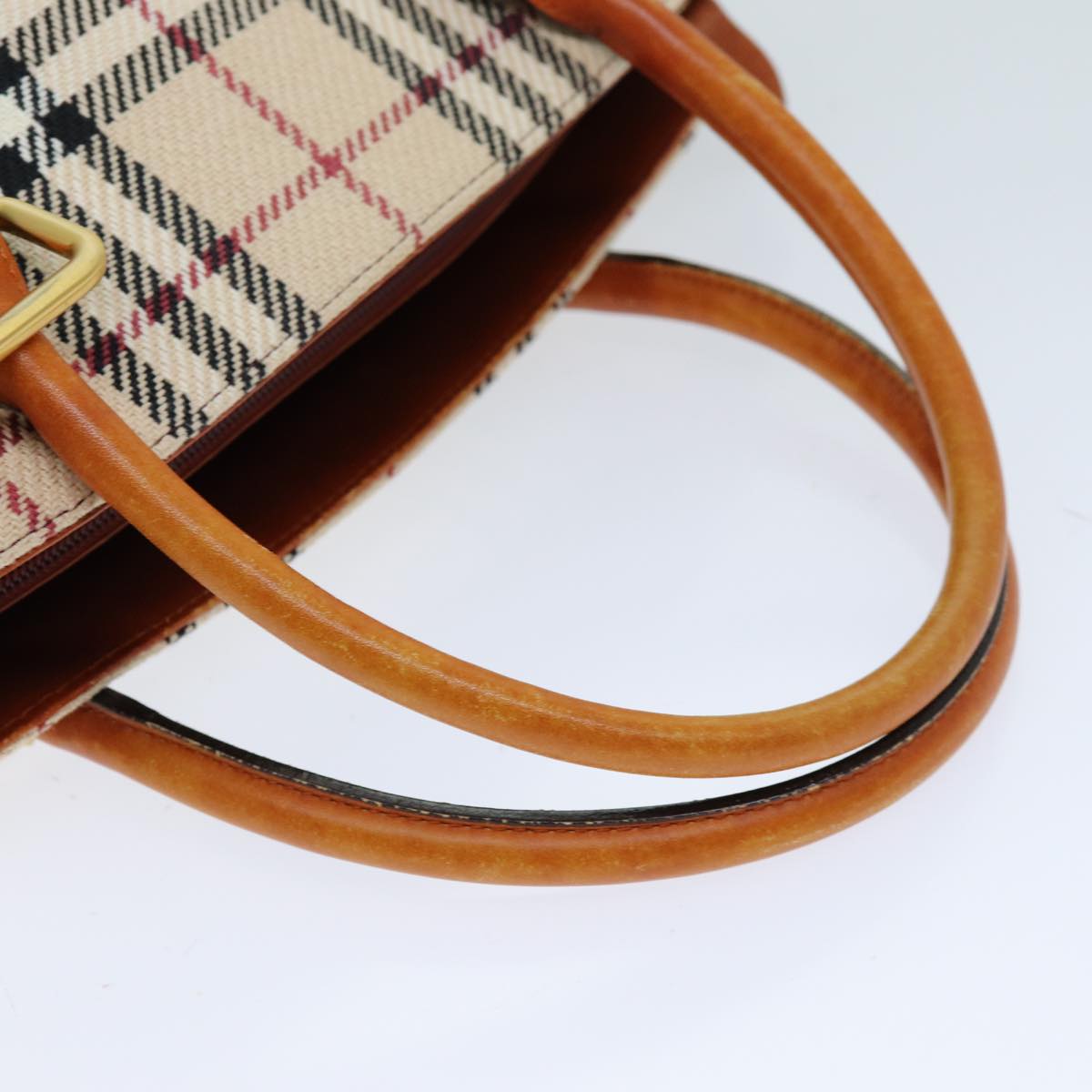 Burberry Nova Check Hand Bag Canvas Beige Auth bs14828