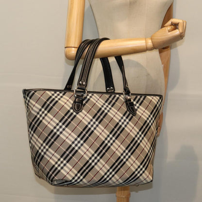 BURBERRY Nova Check Blue Label Tote Bag Canvas Beige Black Auth bs14934
