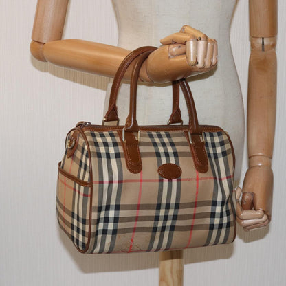 BURBERRYSs Nova Check Hand Bag Canvas Beige Auth bs14956