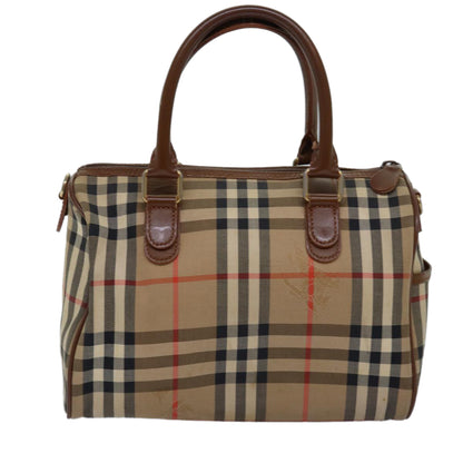BURBERRYSs Nova Check Hand Bag Canvas Beige Auth bs14956