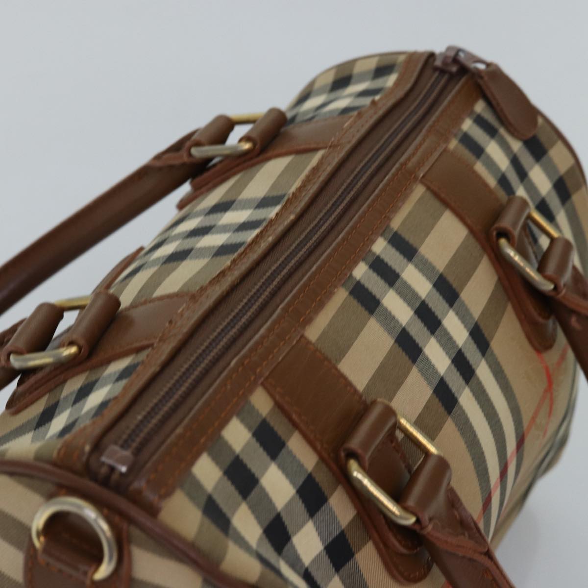 BURBERRYSs Nova Check Hand Bag Canvas Beige Auth bs14956