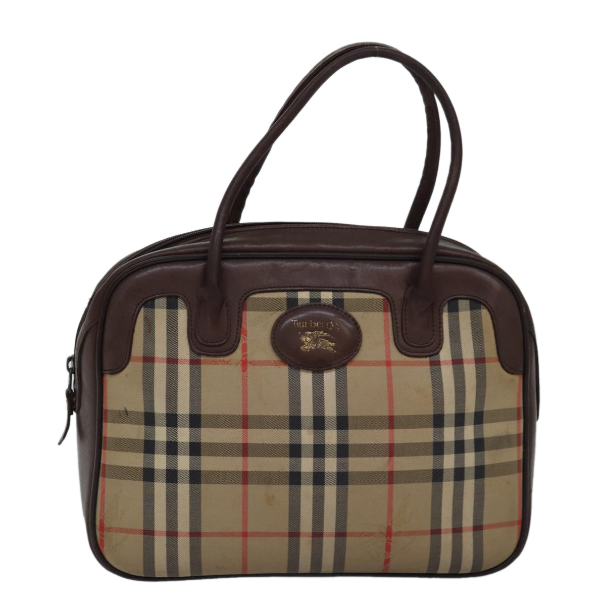 BURBERRYSs Nova Check Hand Bag Canvas Beige Auth bs14957