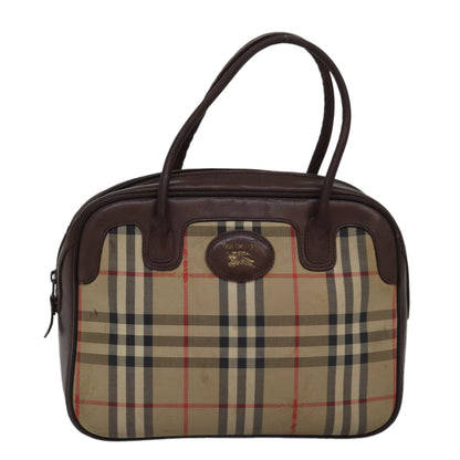 BURBERRYSs Nova Check Hand Bag Canvas Beige Auth bs14957