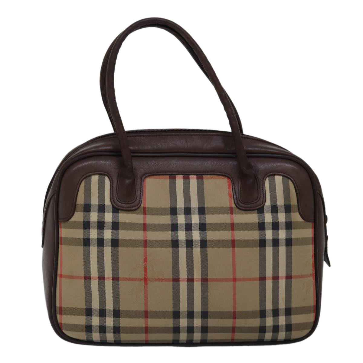 BURBERRYSs Nova Check Hand Bag Canvas Beige Auth bs14957