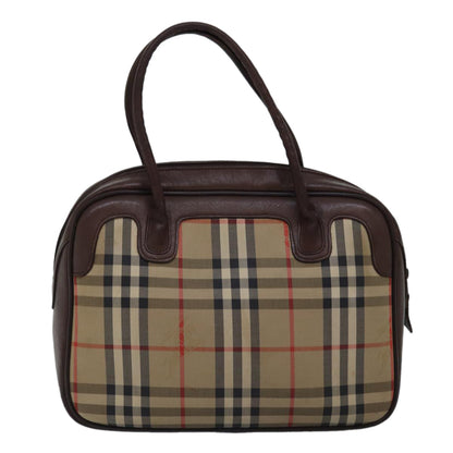 BURBERRYSs Nova Check Hand Bag Canvas Beige Auth bs14957