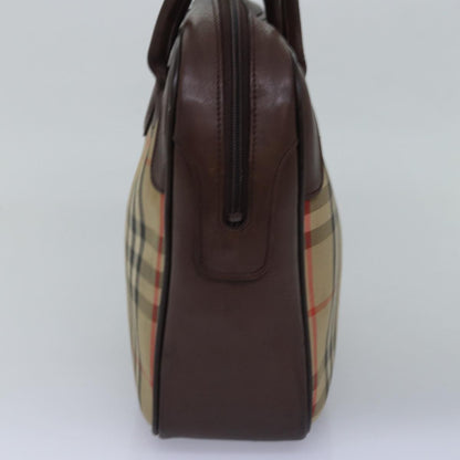 BURBERRYSs Nova Check Hand Bag Canvas Beige Auth bs14957