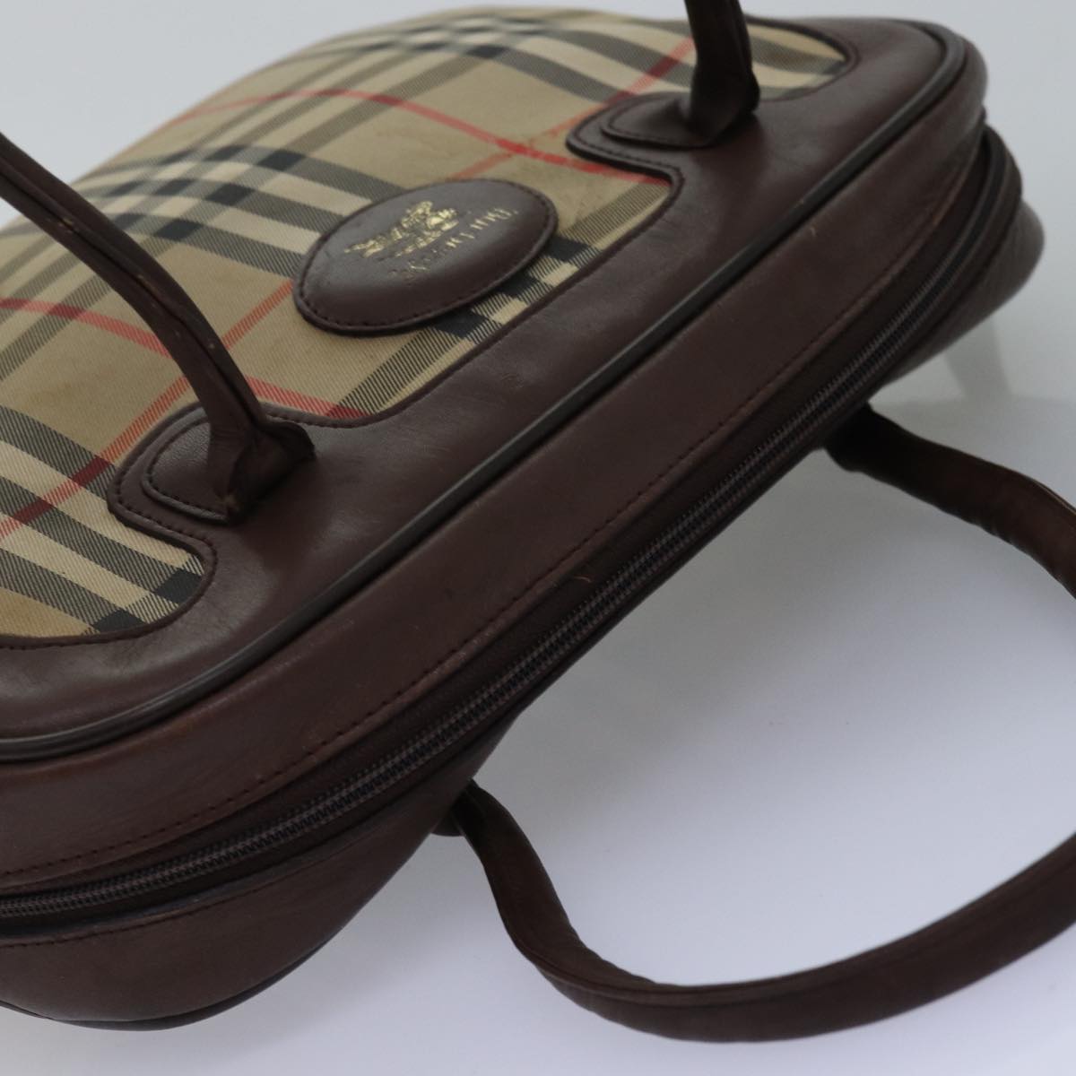 BURBERRYSs Nova Check Hand Bag Canvas Beige Auth bs14957