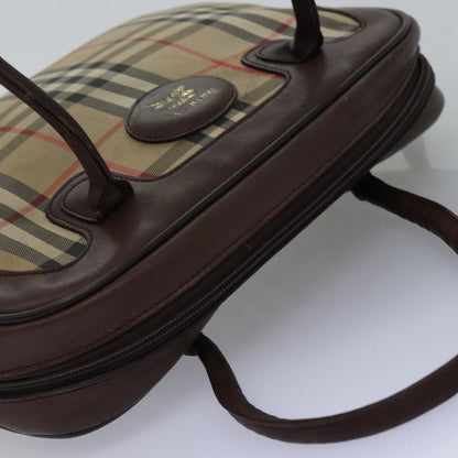 BURBERRYSs Nova Check Hand Bag Canvas Beige Auth bs14957