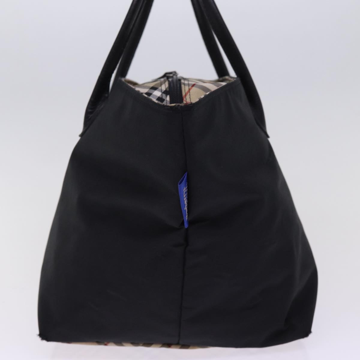 BURBERRYSs Nova Check Blue Label Hand Bag Nylon Beige Black Auth bs14994
