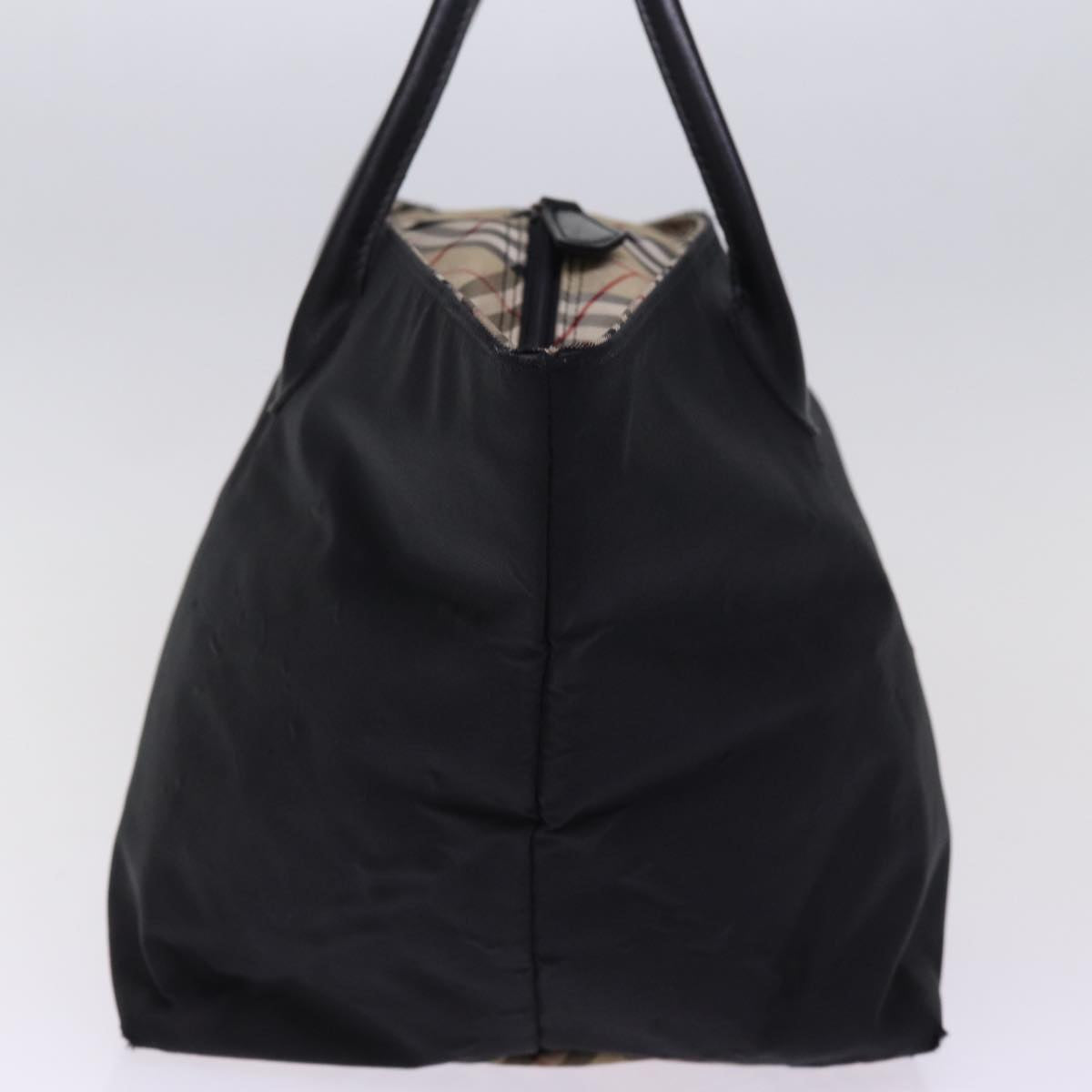 BURBERRYSs Nova Check Blue Label Hand Bag Nylon Beige Black Auth bs14994