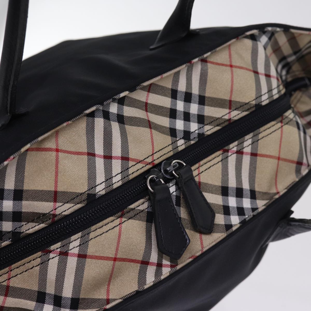 BURBERRYSs Nova Check Blue Label Hand Bag Nylon Beige Black Auth bs14994