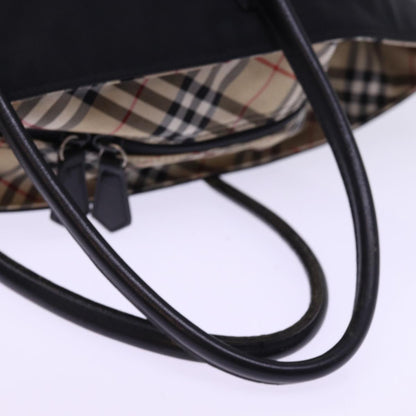 BURBERRYSs Nova Check Blue Label Hand Bag Nylon Beige Black Auth bs14994