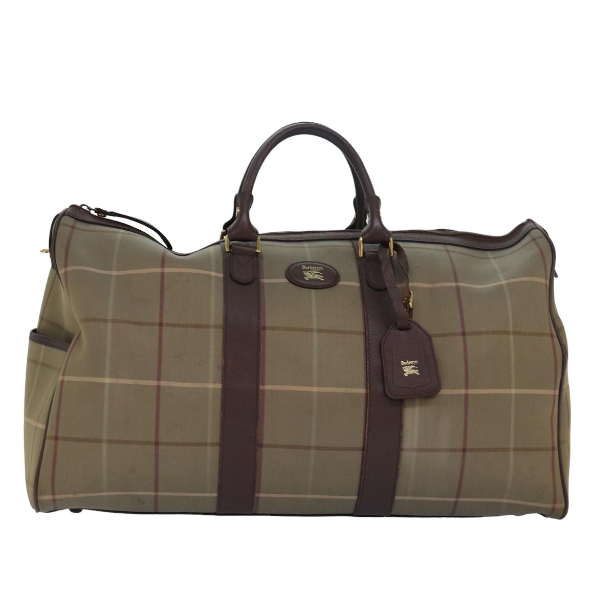 BURBERRYSs Nova Check Boston Bag Canvas Beige Auth bs15037