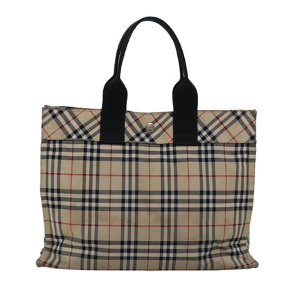 BURBERRY Nova Check Blue Label Hand Bag Nylon Beige Auth bs15174
