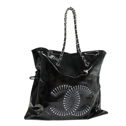 Chanel COCO Mark Chain Shoulder Bag Patent leather Black CC Auth bs