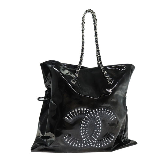 Chanel COCO Mark Chain Shoulder Bag Patent leather Black CC Auth bs