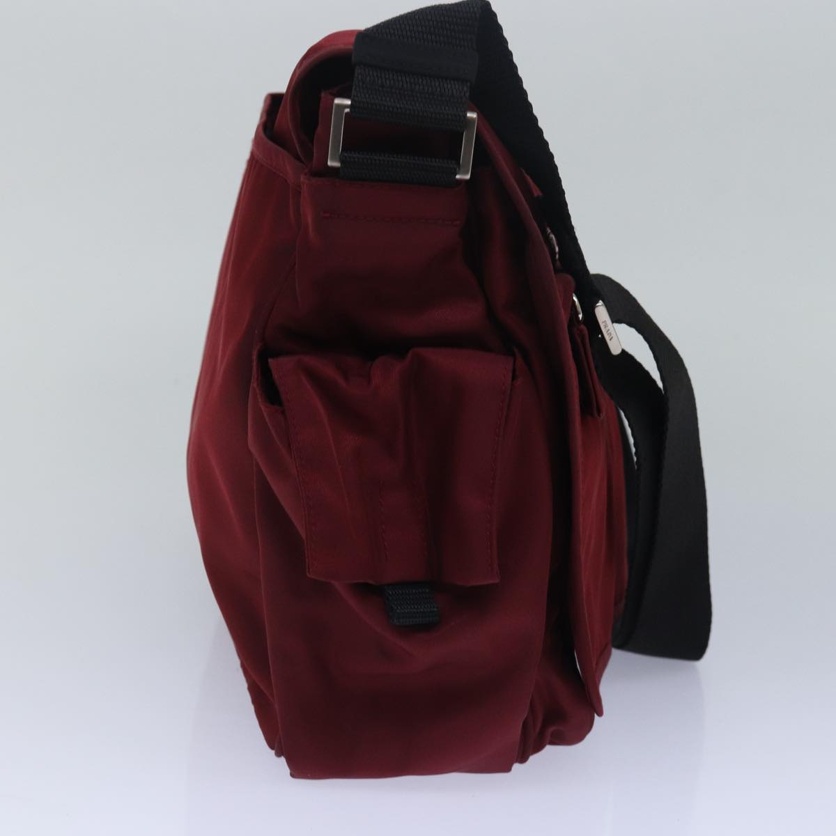 PRADA Shoulder Bag Nylon Red Black Auth bs15379