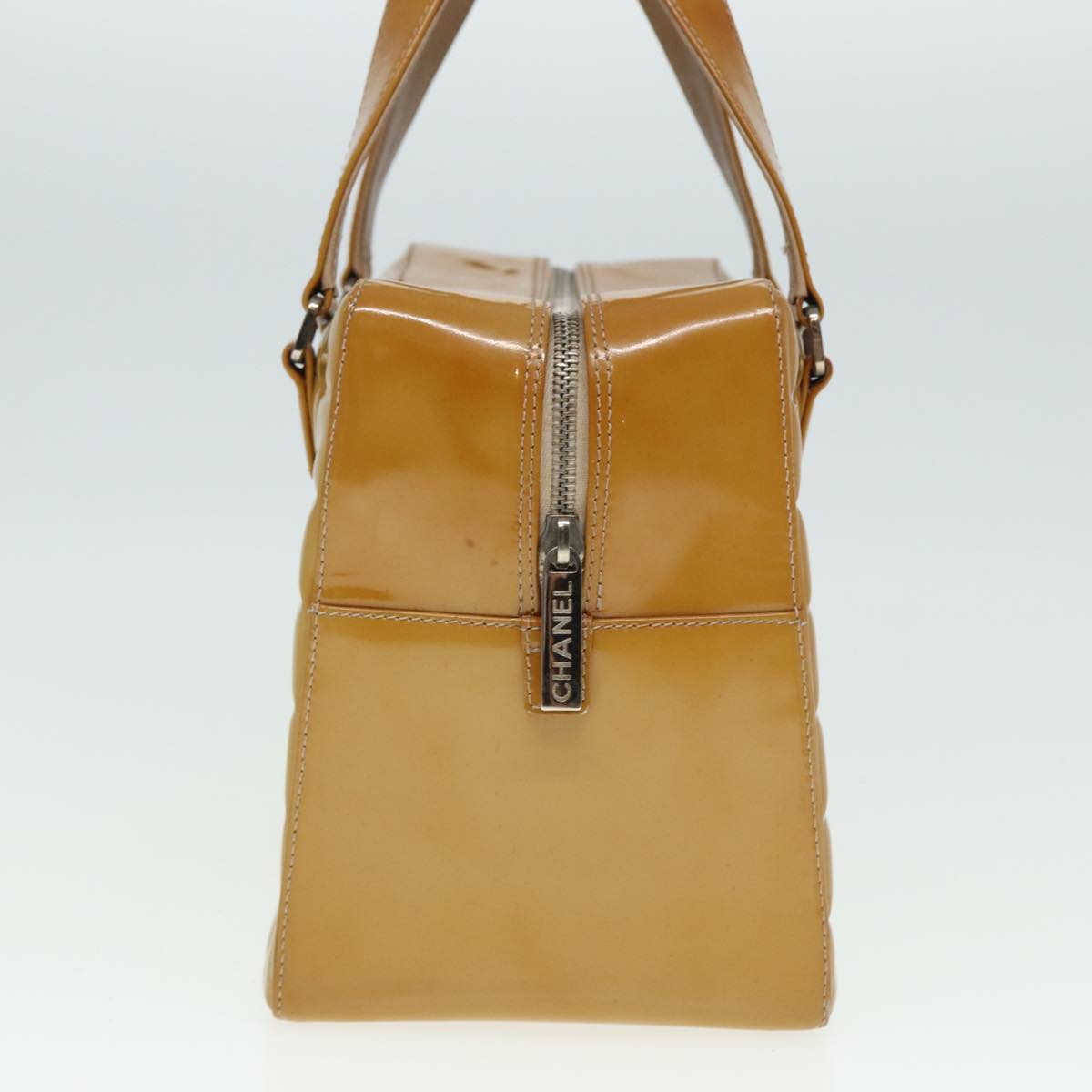 Chanel Choco Bar Hand Bag Patent leather Yellow CC Auth bs