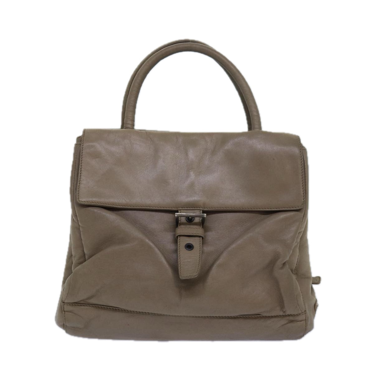 PRADA Hand Bag Leather Beige Auth bs15591