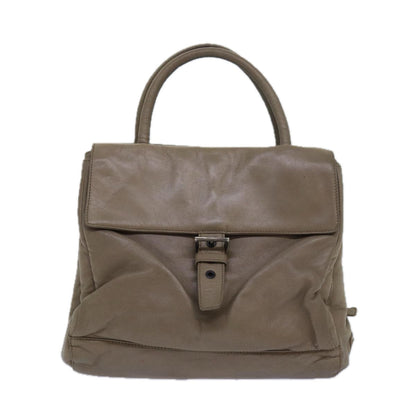PRADA Hand Bag Leather Beige Auth bs15591