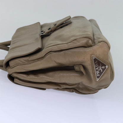 PRADA Hand Bag Leather Beige Auth bs15591