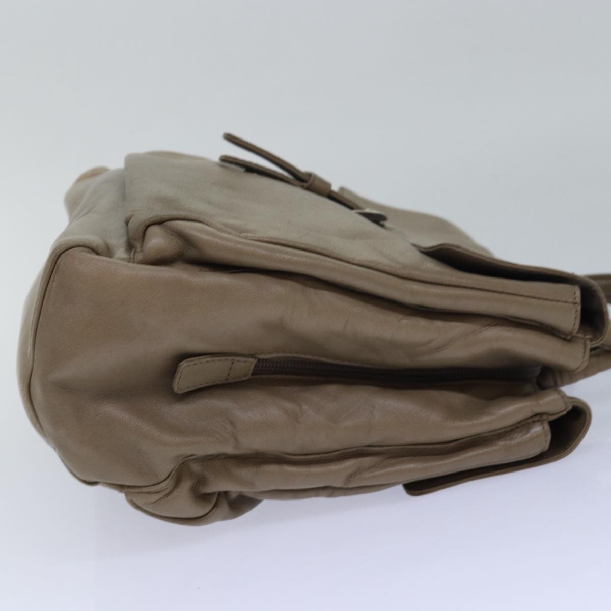 PRADA Hand Bag Leather Beige Auth bs15591