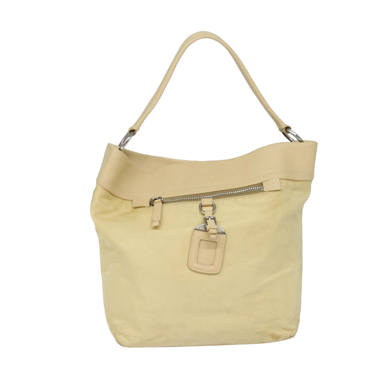 PRADA Shoulder Bag Nylon Leather Beige Auth bs15607