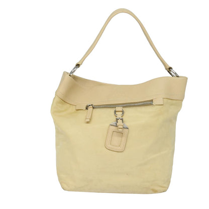 PRADA Shoulder Bag Nylon Leather Beige Auth bs15607