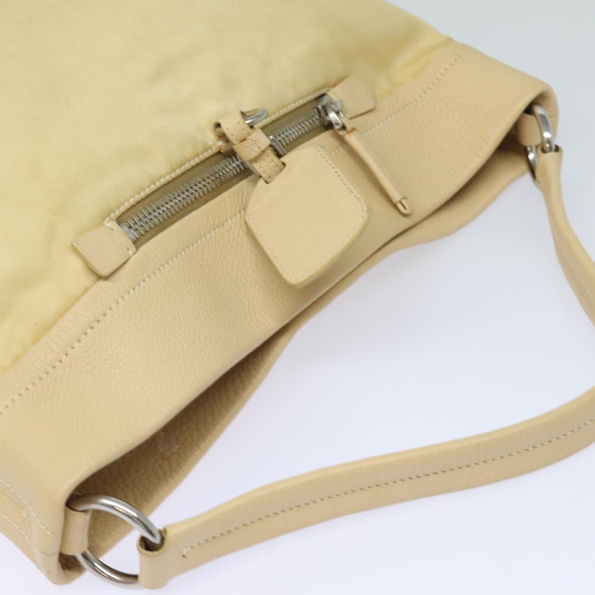 PRADA Shoulder Bag Nylon Leather Beige Auth bs15607