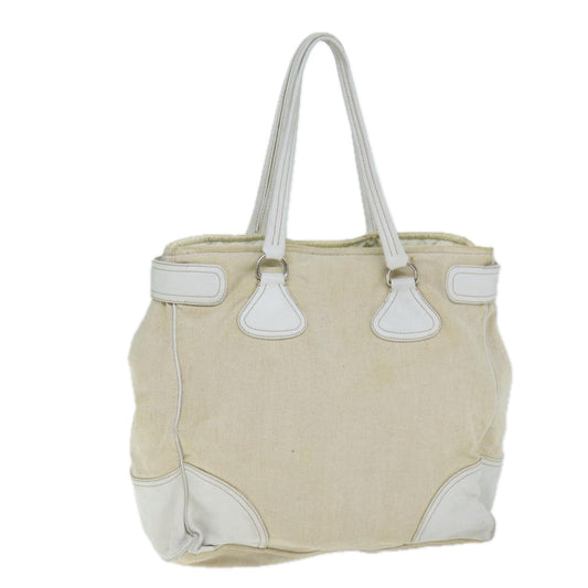 PRADA Tote Bag Canvas Leather Beige Auth bs15608