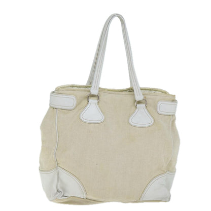 PRADA Tote Bag Canvas Leather Beige Auth bs15608