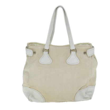 PRADA Tote Bag Canvas Leather Beige Auth bs15608