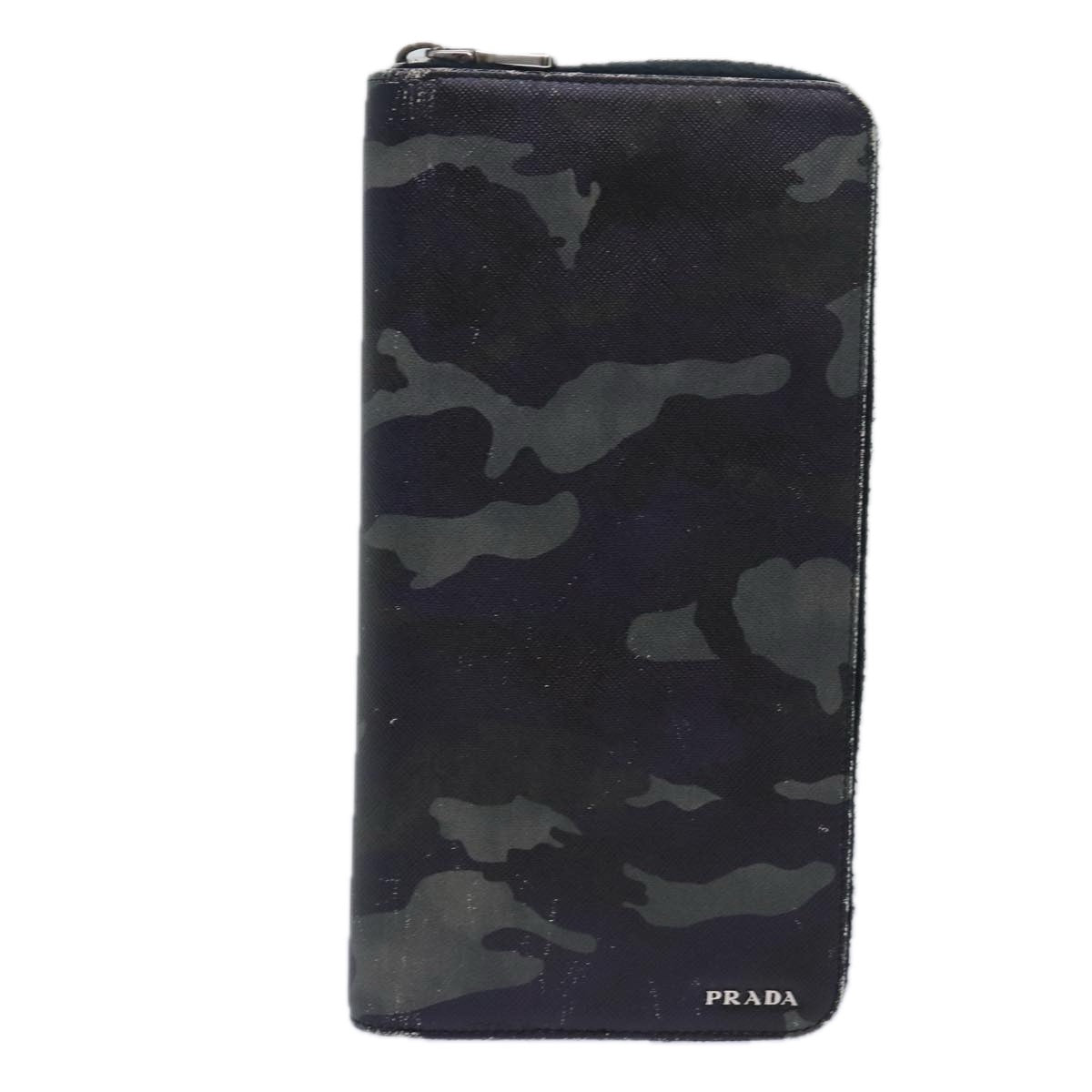 PRADA Camouflage Long Wallet Safiano leather Black Auth bs15649